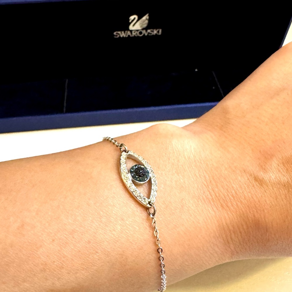 Swarovski Silver/Blue Evil Eye Tennis Bracelet 8”